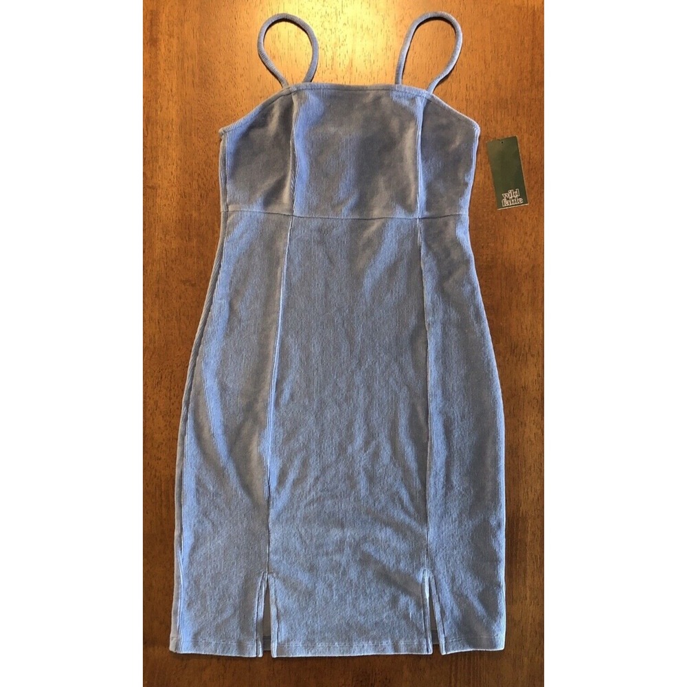 Wild Fable Baby Blue Corduroy‎ Mini Dress Double Slit Bodycon Stretch Small NEW